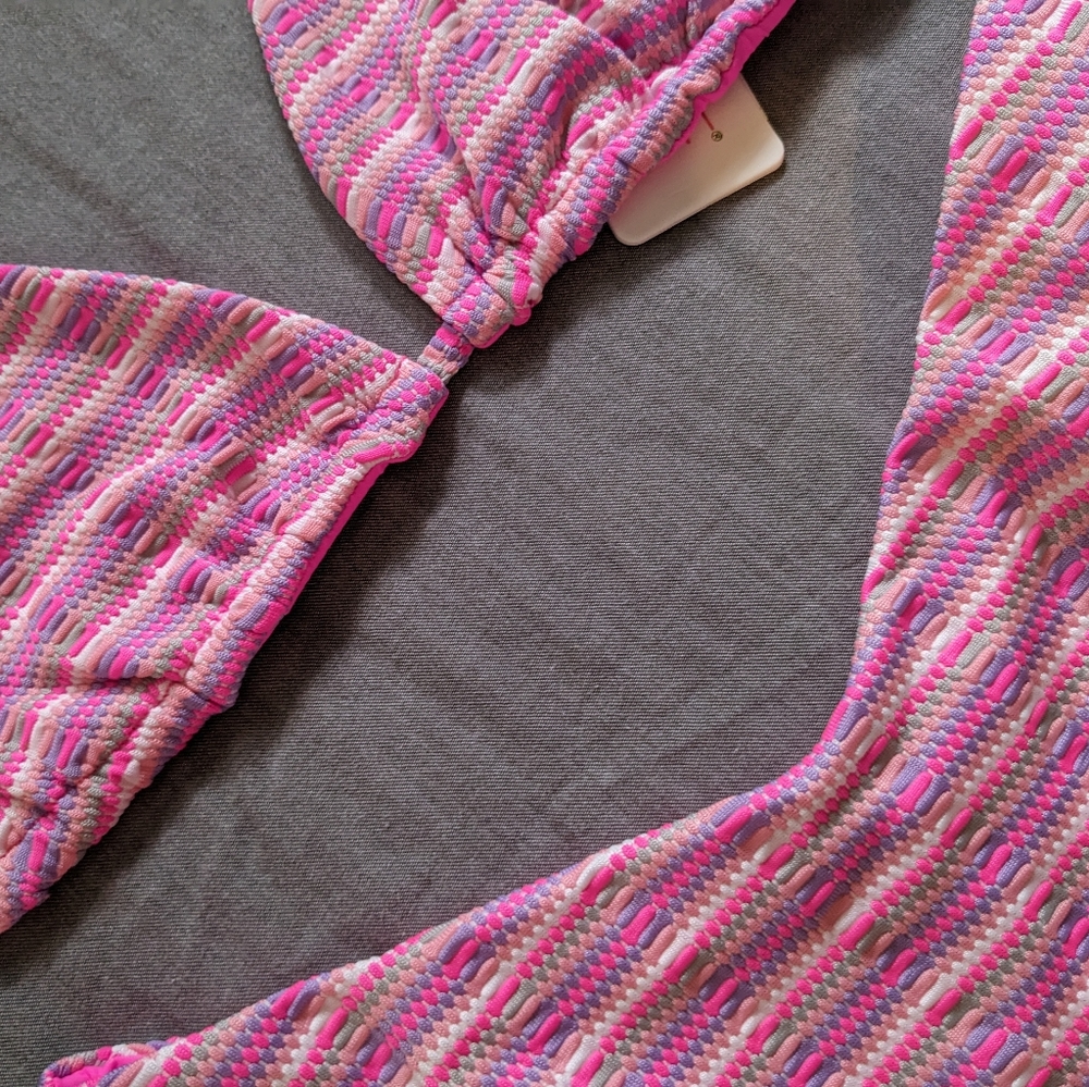 L*Space Brittany Cabana Bikini Set Electric Pique Pink Striped - Picture 8 of 8